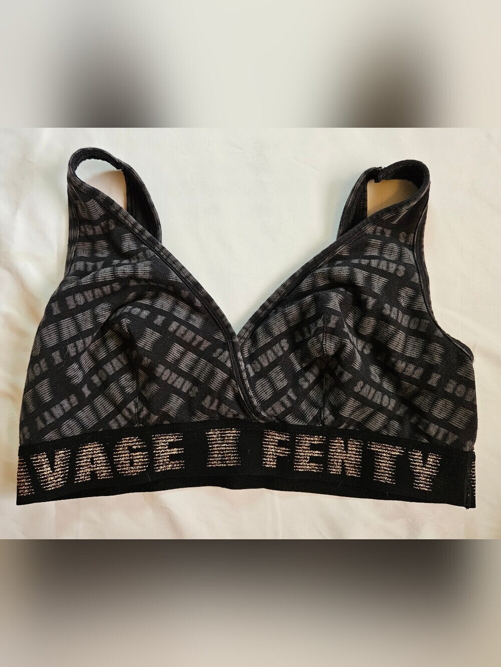 Savage X Fenty Womens Black And Gray All Over Logo Print Bralette Size Medium